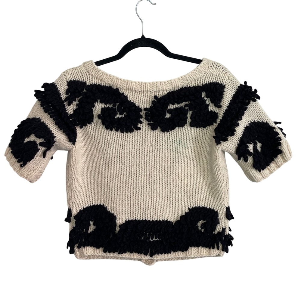 Charlie & Robin Anthropologie 100% Wool Chunky Knit Short Sleeve Cardigan Cream - Picture 2 of 7